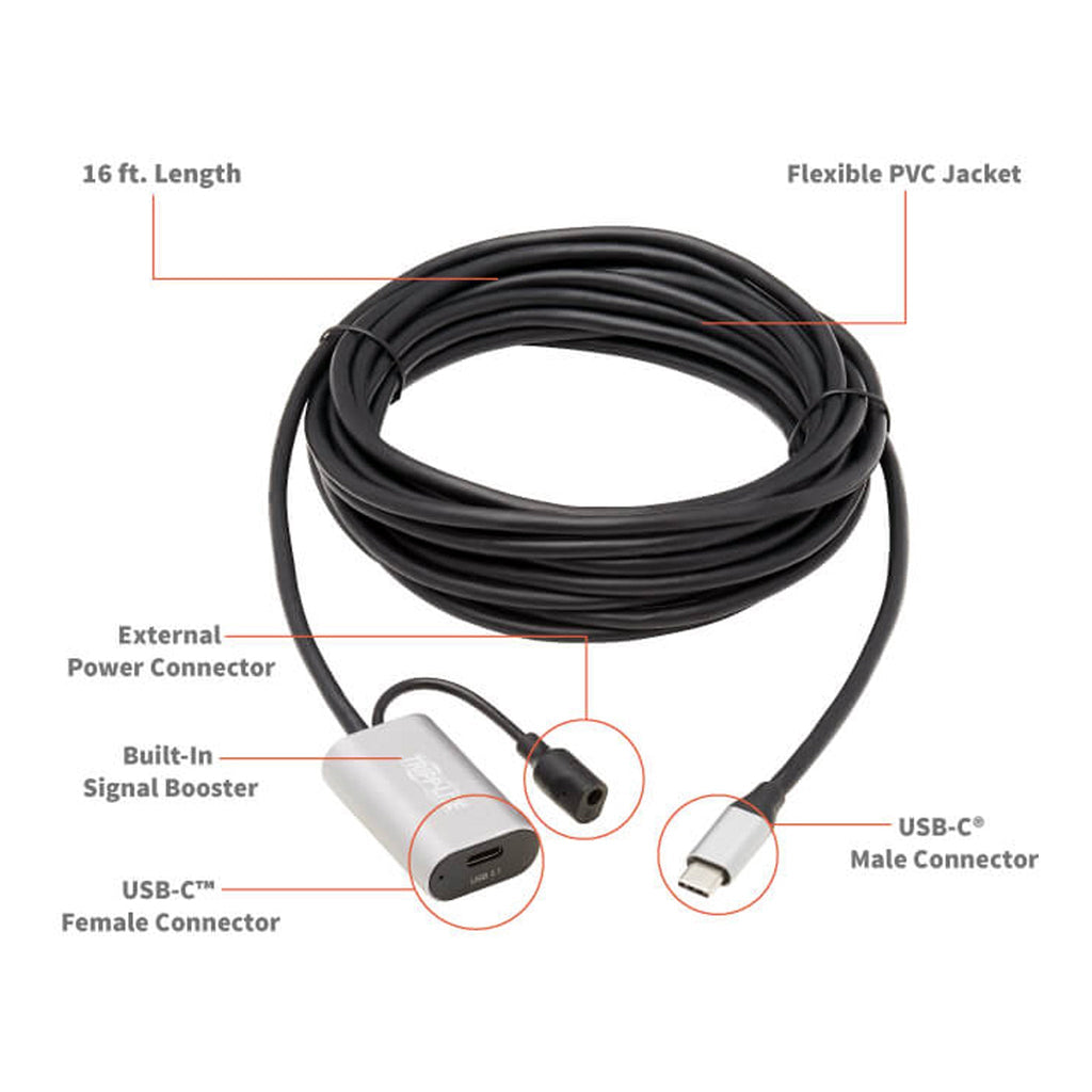 Tripp Lite U330-05M-C2C M/F USB-C 3.2 Gen 1 Active Extension Cable - 5m (16.4ft)