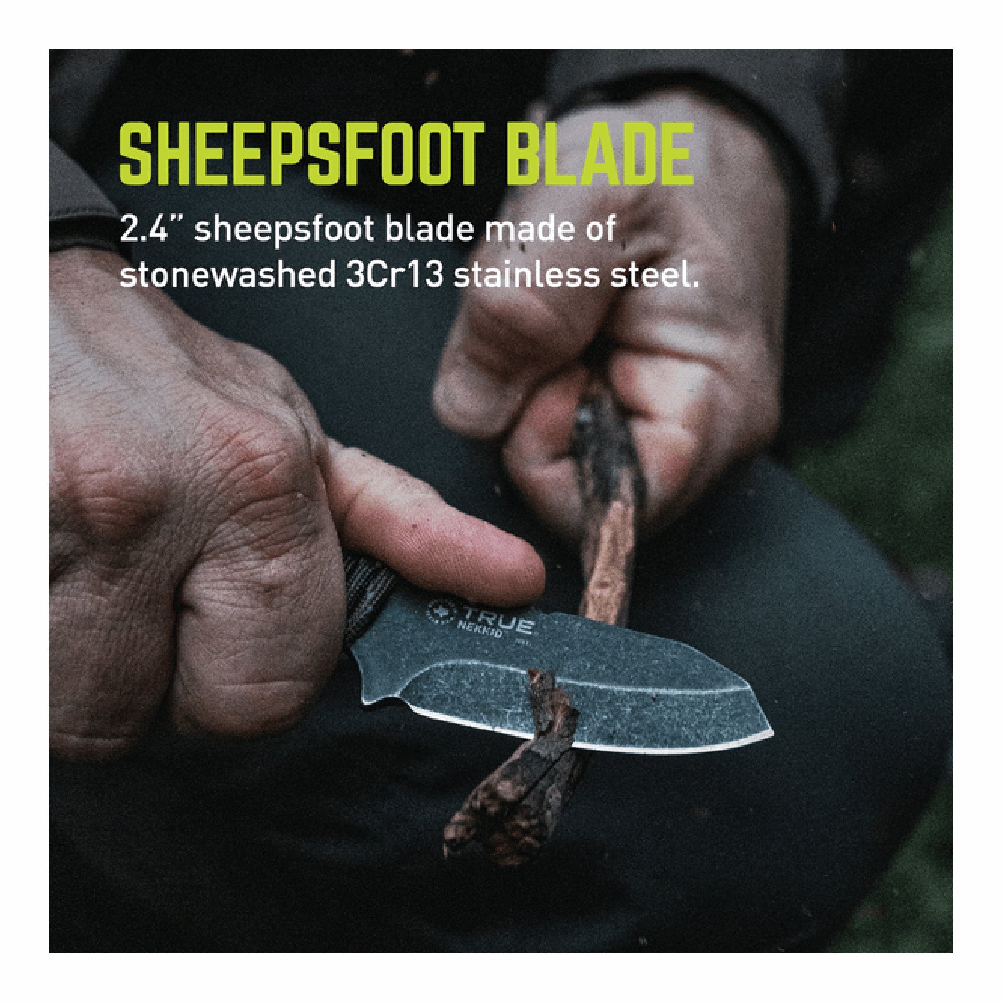 TRUE TRU-FXK-1020 2.4" Stonewashed Paracord Wrapped NEKKID Fixed Blade Knife