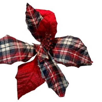 4 Red Velvet and Plaid Poinsettias