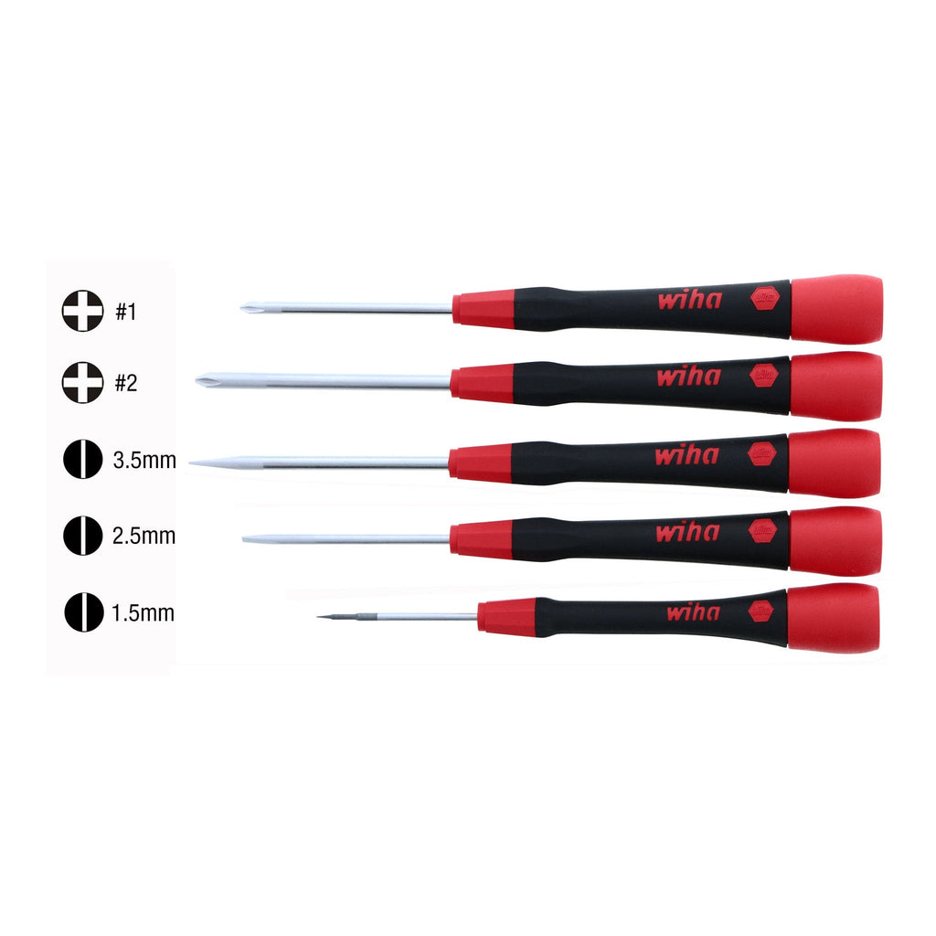 Wiha 26195 5-Piece PicoFinish Slotted and Phillips Precision Screwdriver Set
