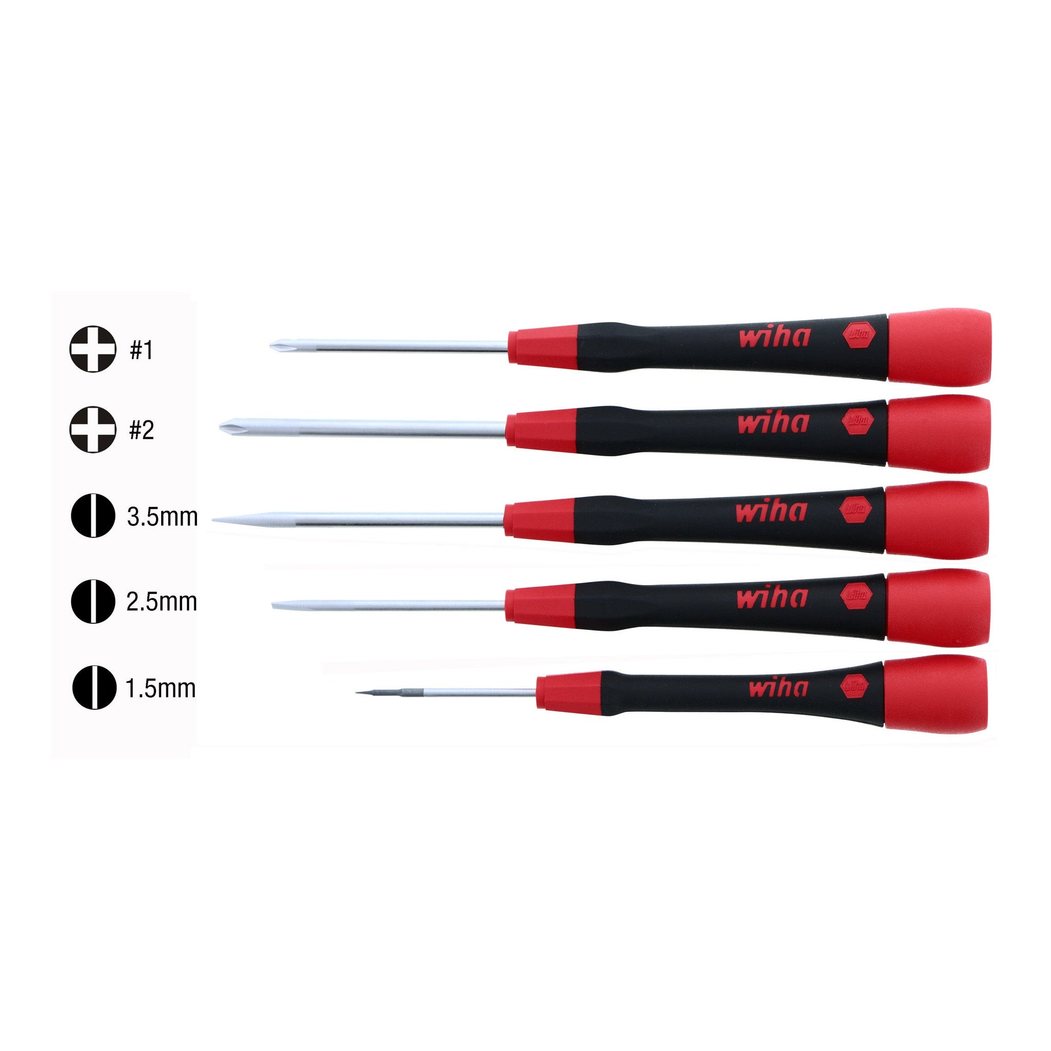 Wiha 26195 5-Piece PicoFinish Slotted and Phillips Precision Screwdriver Set