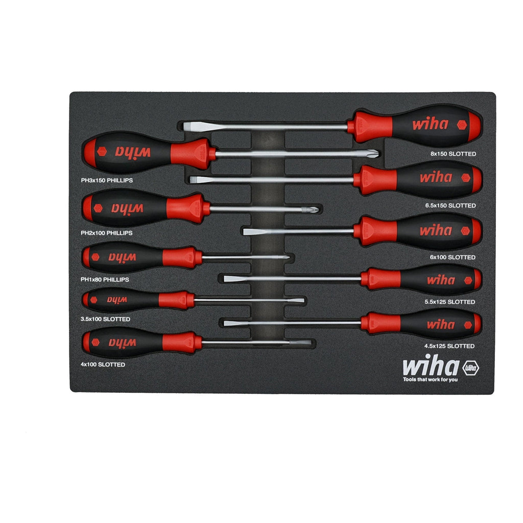 Wiha 30280 10-Piece SoftFinish Cushion Grip Screwdriver Tray Set