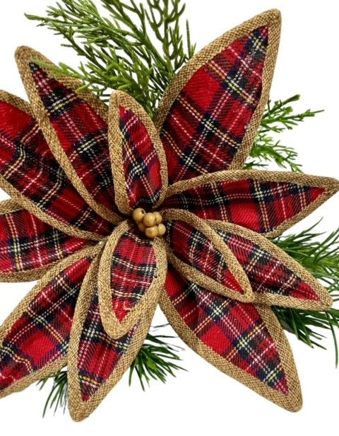 3 Wood Ball Center Plaid Poinsettia