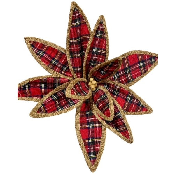 3 Wood Ball Center Plaid Poinsettia