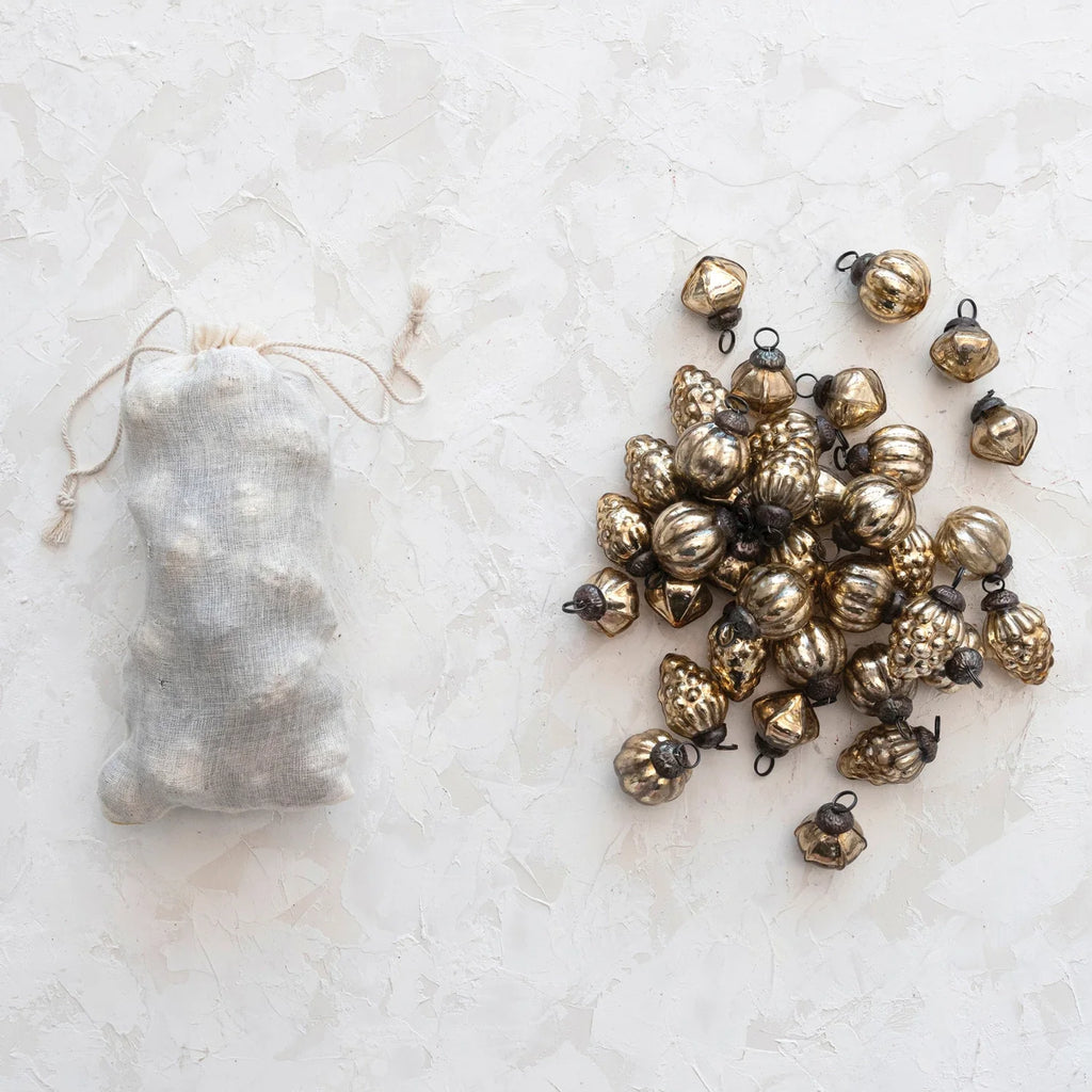 Embossed Mercury Glass Ornaments in Muslin Bag