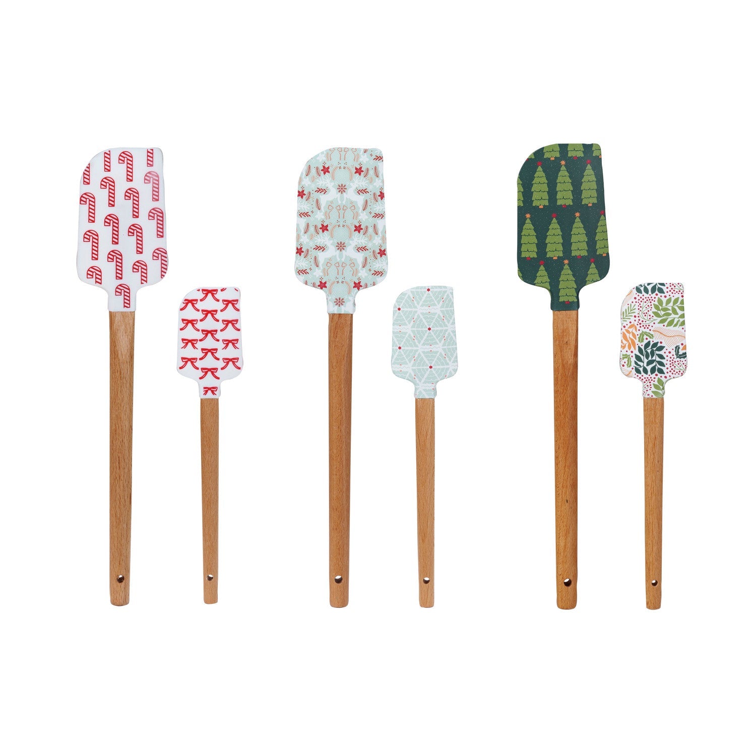 Silicone & Wood Spatulas with Holiday Patterns