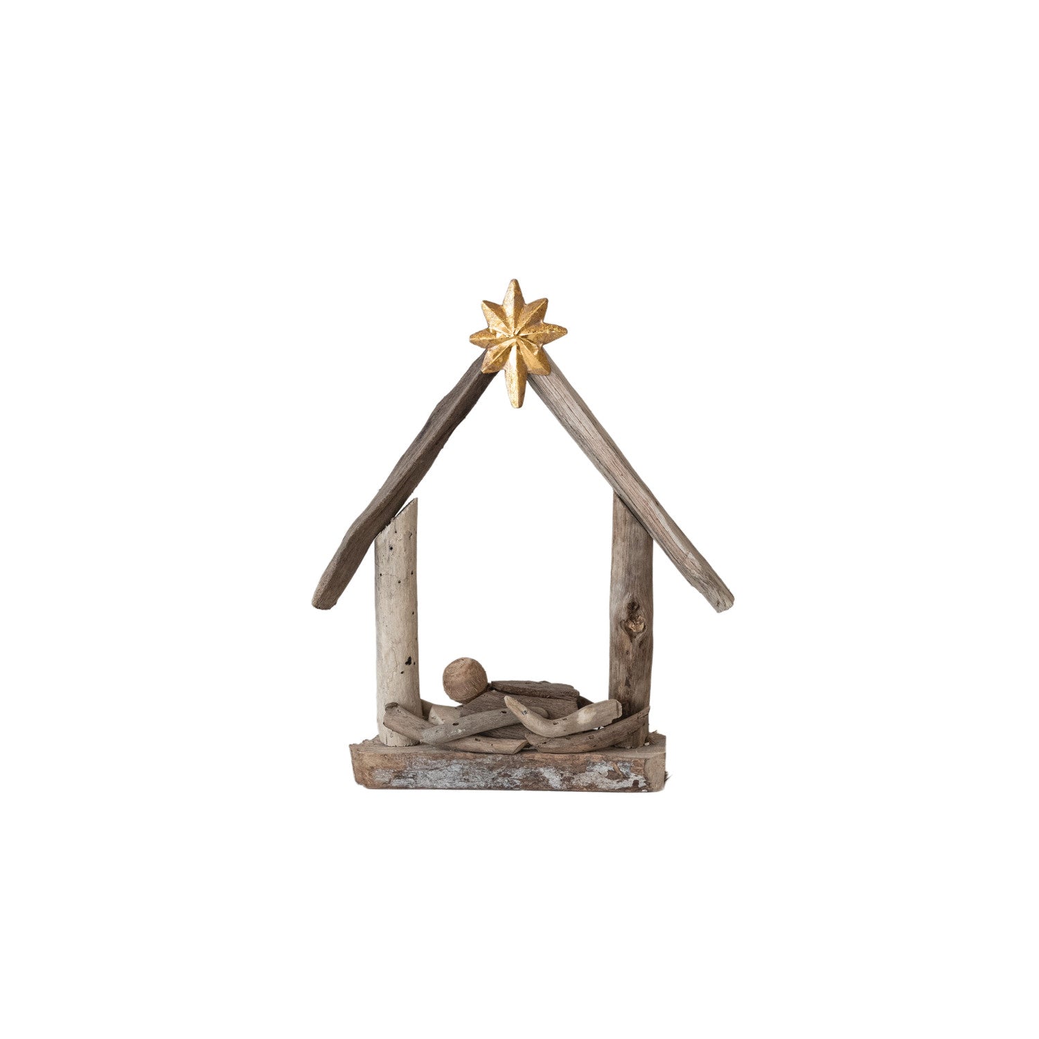 Handmade Driftwood & Acacia Wood Baby Jesus in Manger