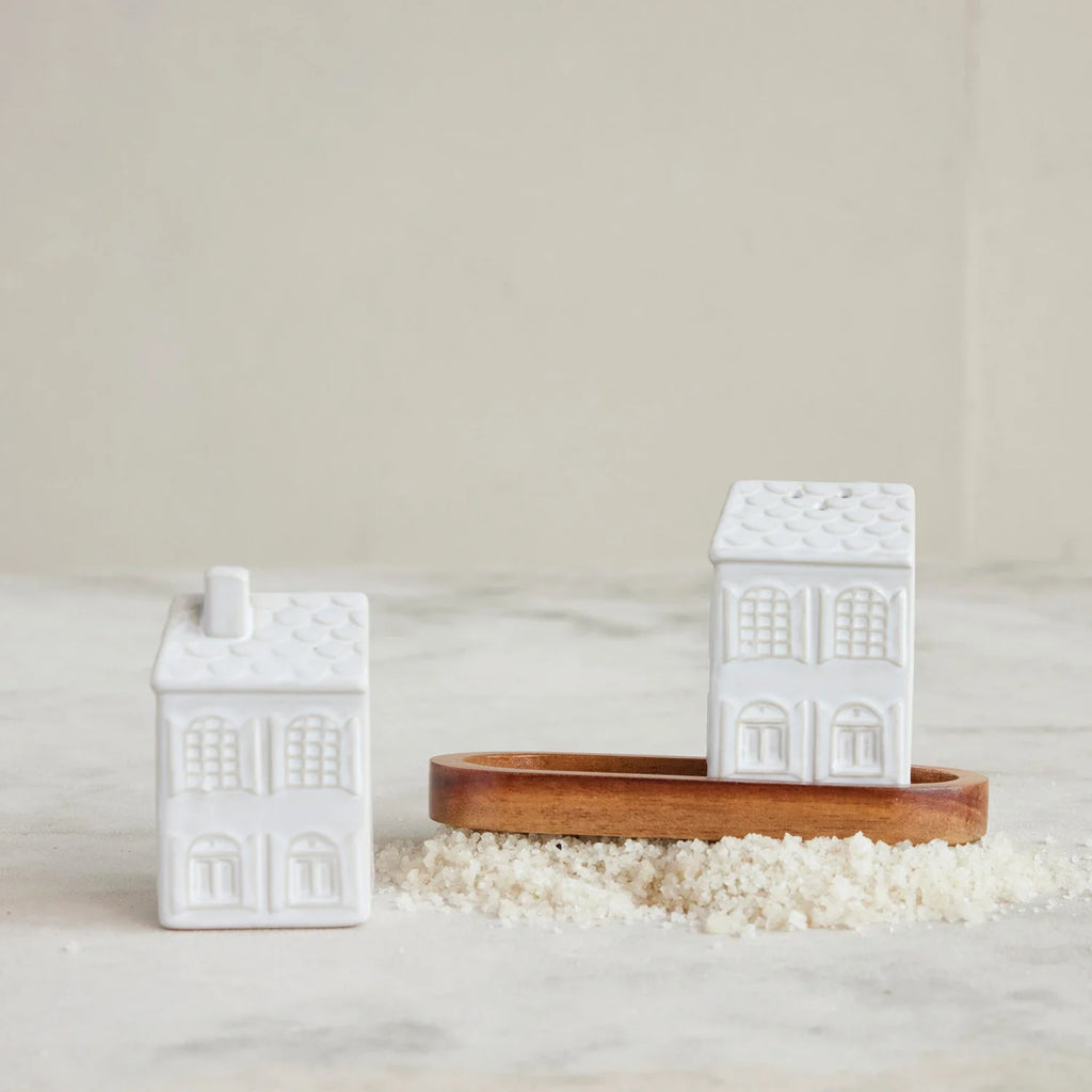 Stoneware House Shaped Salt & Pepper Shakers