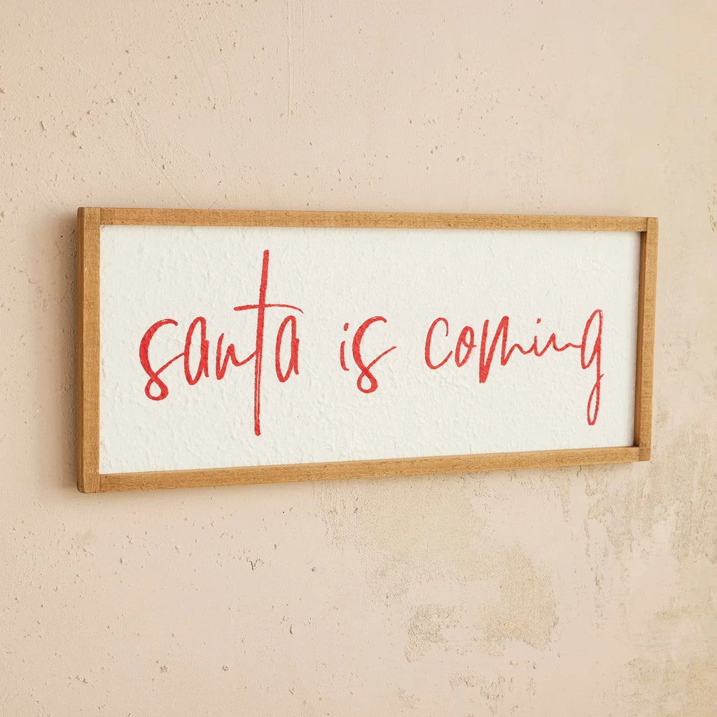 Santa is Coming Wood Framed Textured Paper Wall Decor