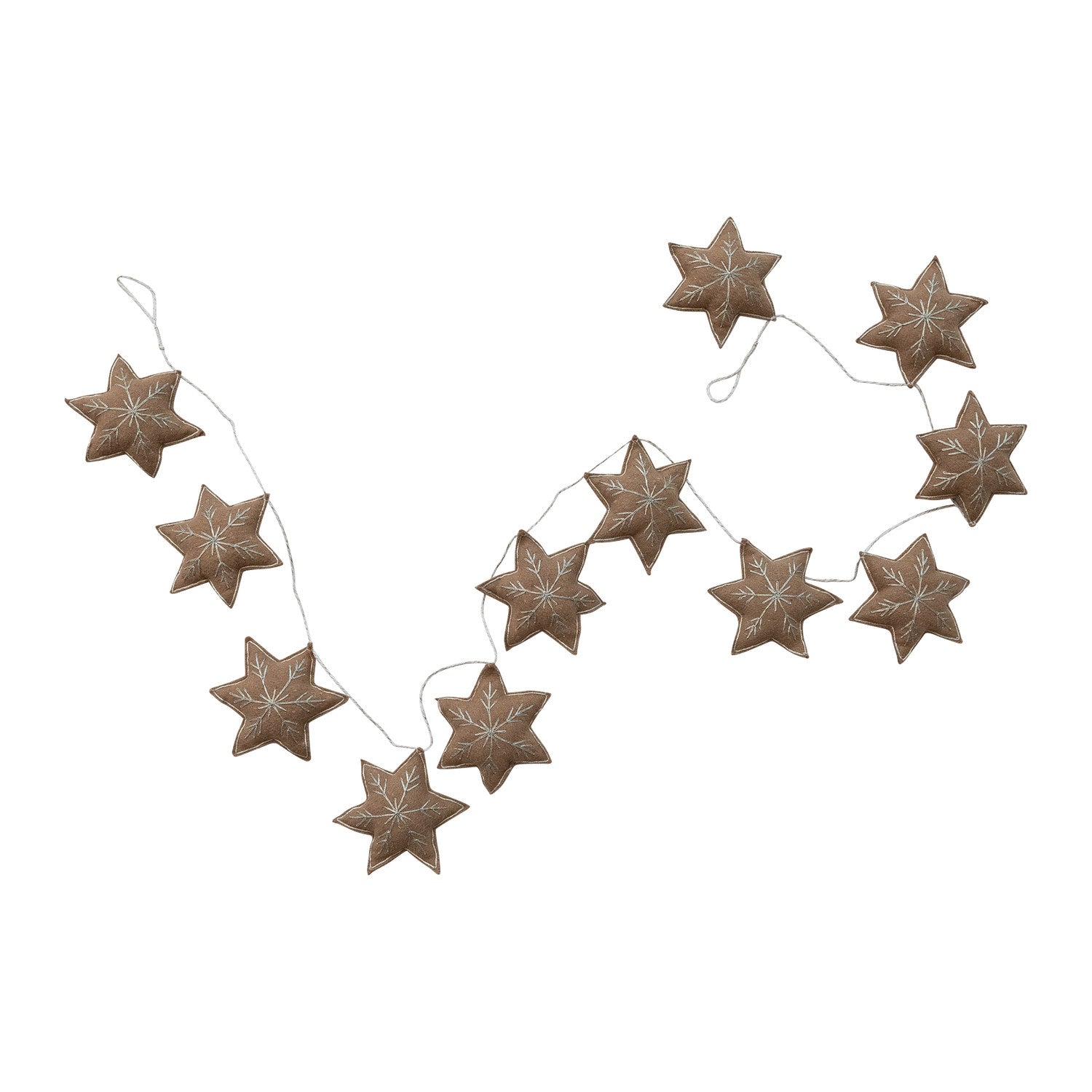 Woven Wool Star Garland with Metallic Thread Embroidery