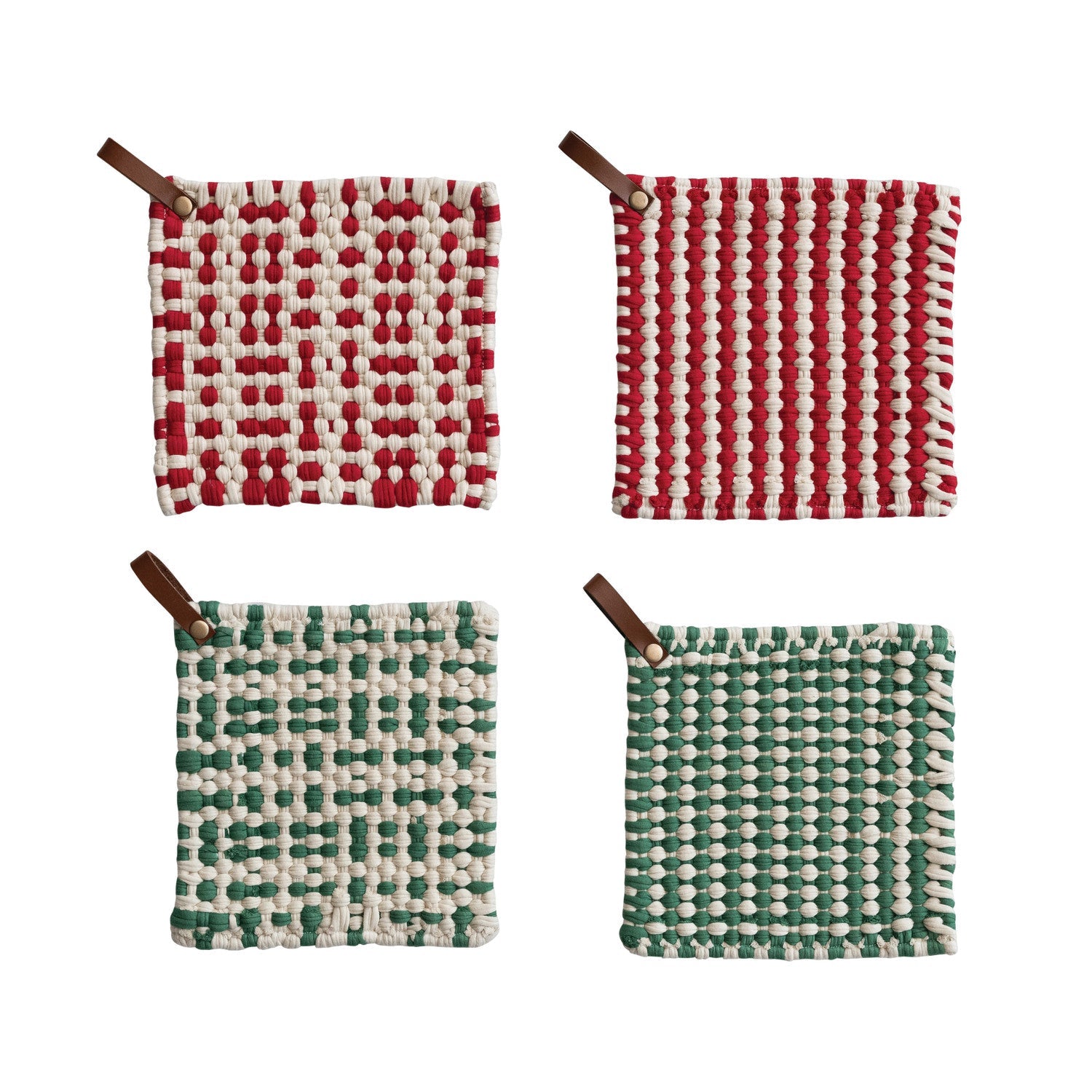 Cotton Crocheted Pot Holder with Leather Loop