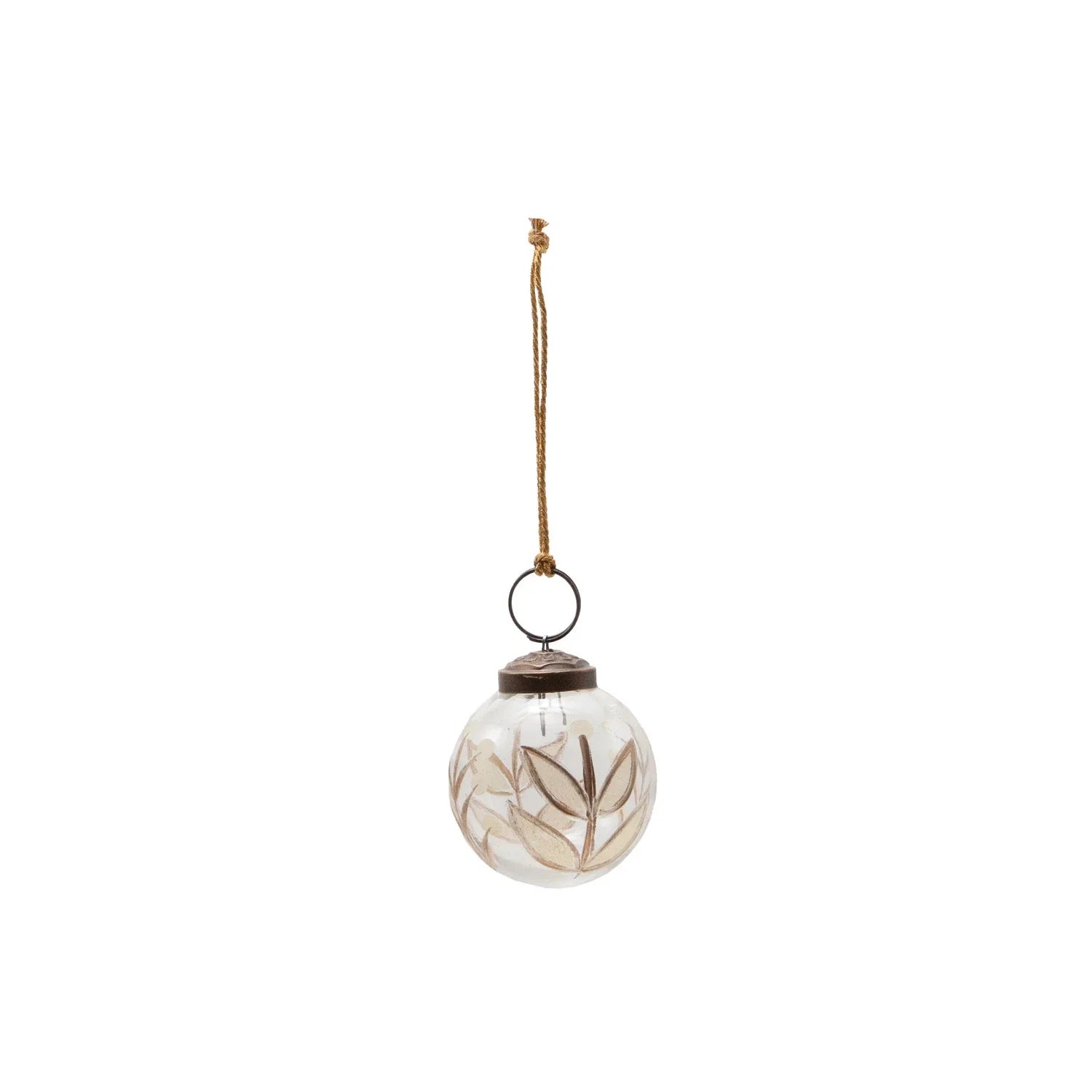 Etched Glass Ball Ornament with Botanicals Design